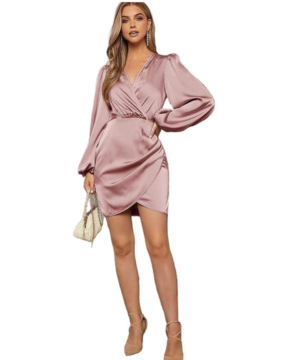 Robe Femme Satin Manches Bouffantes - Foivo