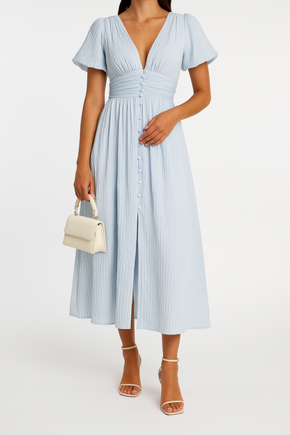 Robe Maxi à Carreaux pour Femmes avec Manches Bouffantes 2