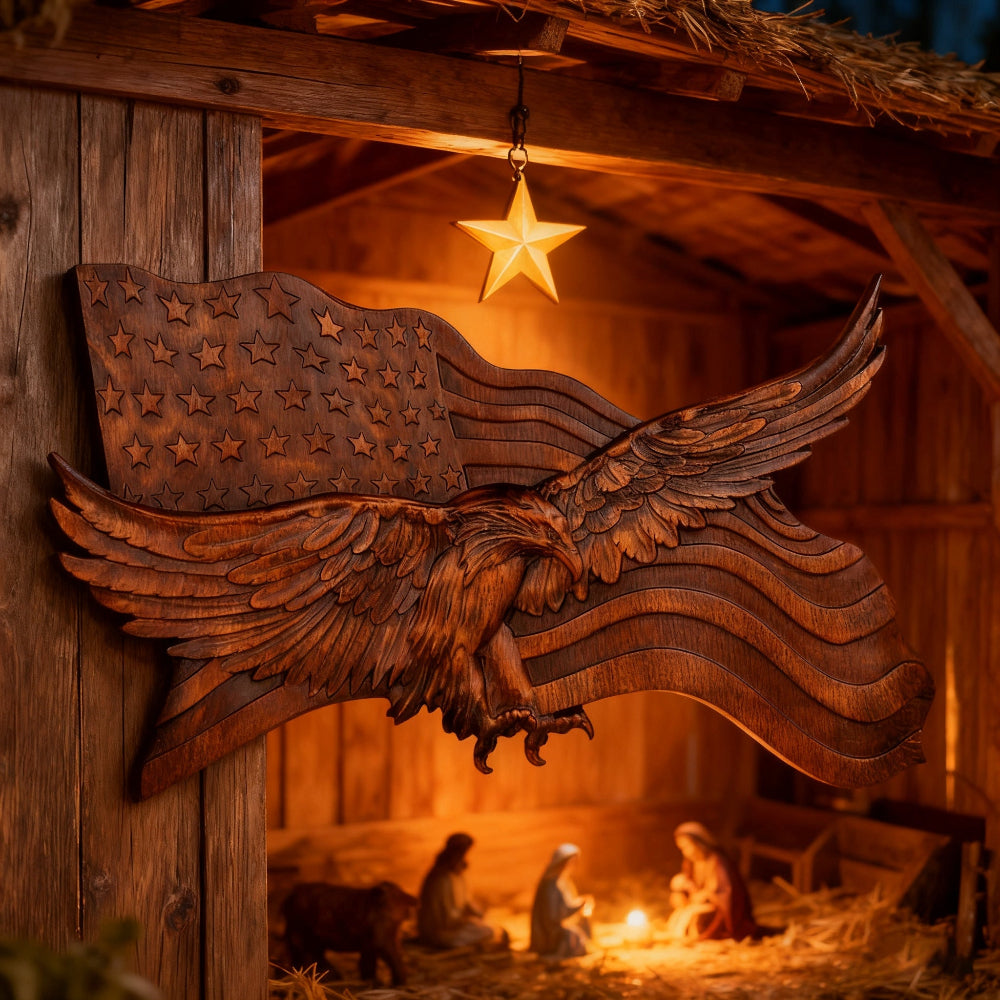 Décoration Murale États-Unis Aigle Sculptée Bois - BlxckFR