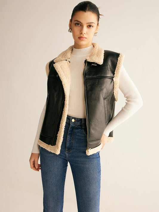 Gilet Cuir Soft Doublure Peluche Chaude - Foivo