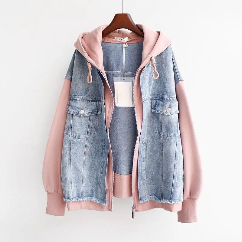 Veste Denim Oversize avec Capuche et Fermeture Éclair - BlxckFR