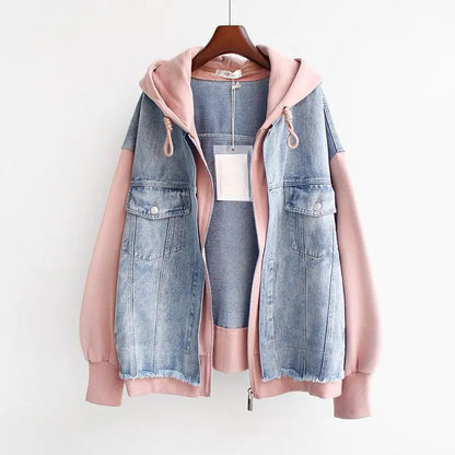 Veste Denim Oversize avec Capuche et Fermeture Éclair - BlxckFR