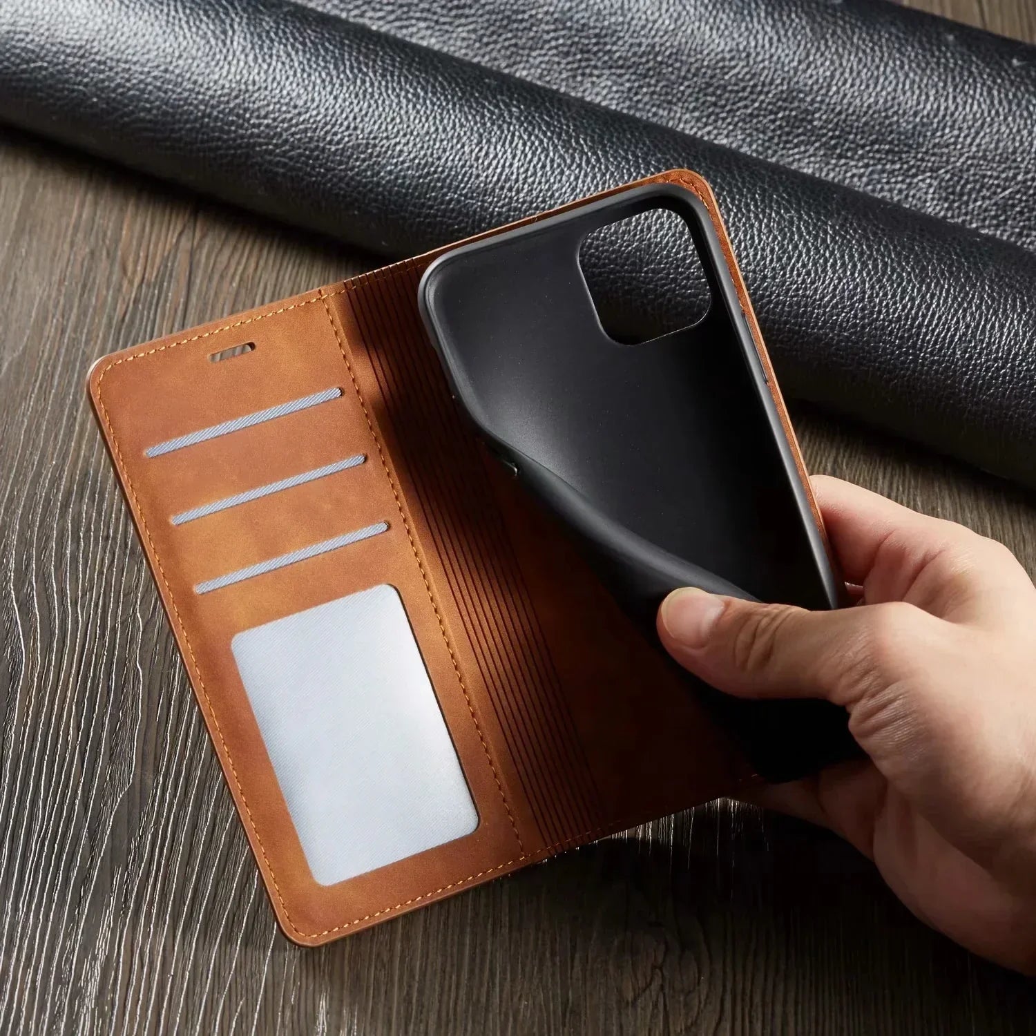 Étui iPhone Cuir avec Fentes Cartes de Crédit - BlxckFR