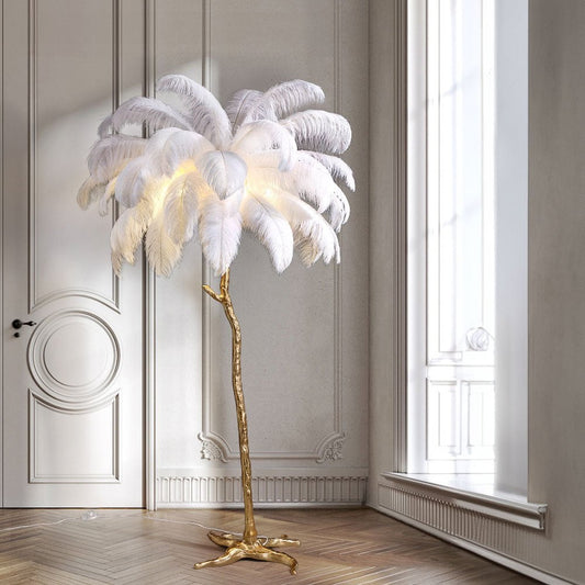 Lampe sur Pied en Résine avec Décoration Plumes Exotiques - Foivo