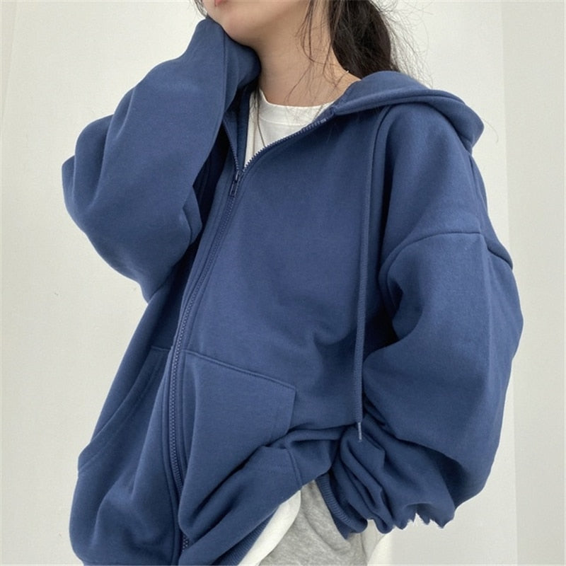 Veste à capuche oversize zippée poches unies tendance - BlxckFR