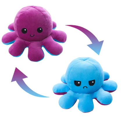 Je pense que vous voulez une traduction et une réécriture en français pour e-commerce. Voici le résultat :

 Peluche Octopus Réversible - 2 Visages Émotifs