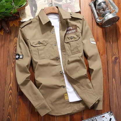 Chemise Homme Casual Manches Longues Poche Multiple