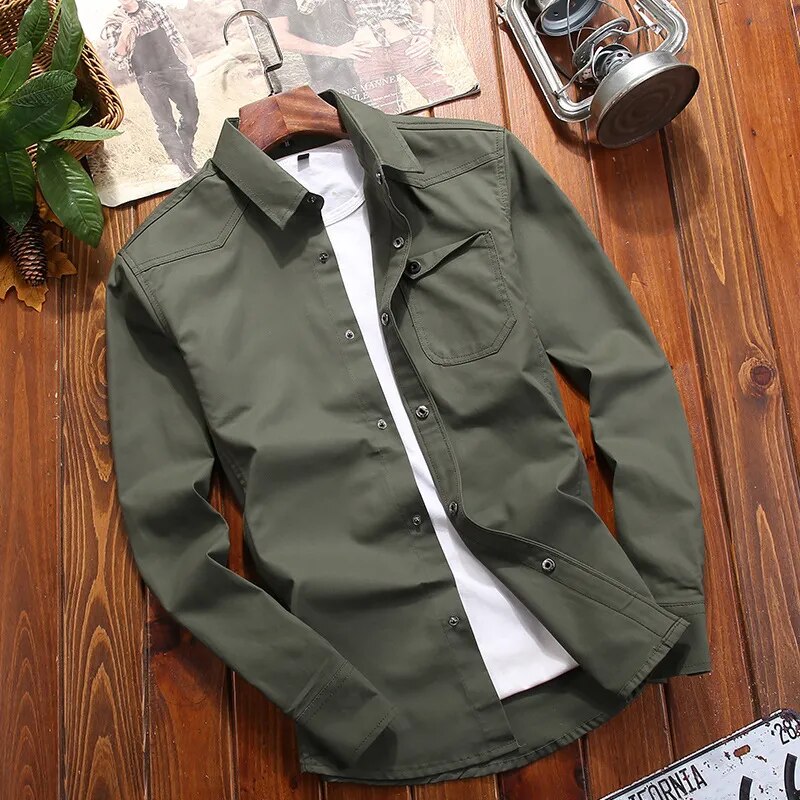 Chemise Homme Casual Manches Longues Poche Multiple