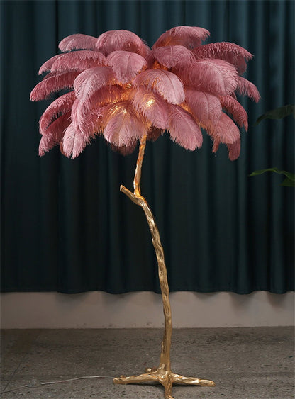 Lampe sur Pied en Résine avec Décoration Plumes Exotiques
