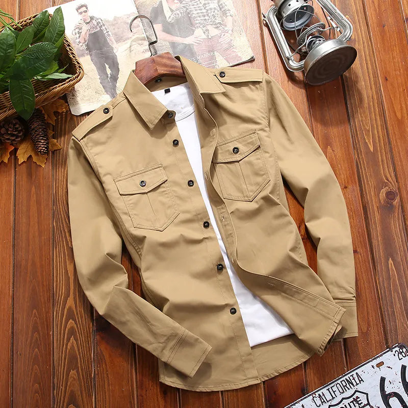 Chemise Homme Casual Manches Longues Poche Multiple - BlxckFR