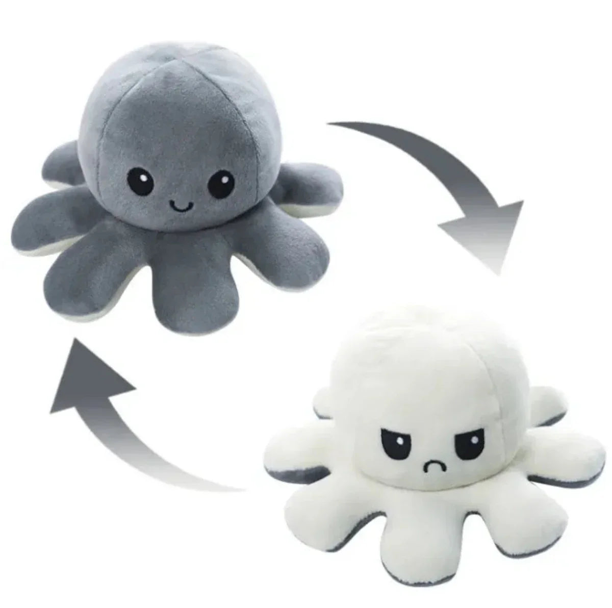 Je pense que vous voulez une traduction et une réécriture en français pour e-commerce. Voici le résultat :

 Peluche Octopus Réversible - 2 Visages Émotifs