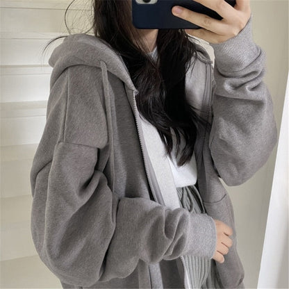 Veste à capuche oversize zippée poches unies tendance