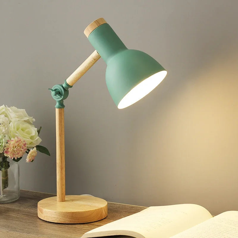 Lampe de Bureau en Bois, Abat-Jour Coloré et Design Nordique - Foivo