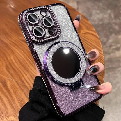 Étui Téléphone avec Support Aimant Miroir Paillettes