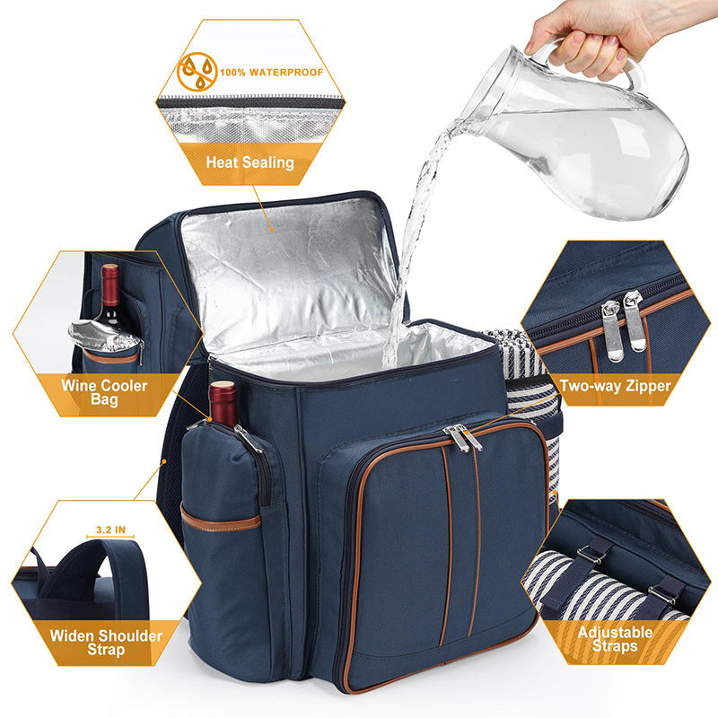 Sac à dos de pique-nique isolé avec ensemble de salle à manger complet pour homme et femme 5