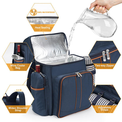 Sac à dos de pique-nique isolé avec ensemble de salle à manger complet pour homme et femme 5