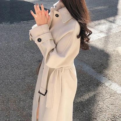Veste Femme Longue Élégante avec Ceinture et Poches