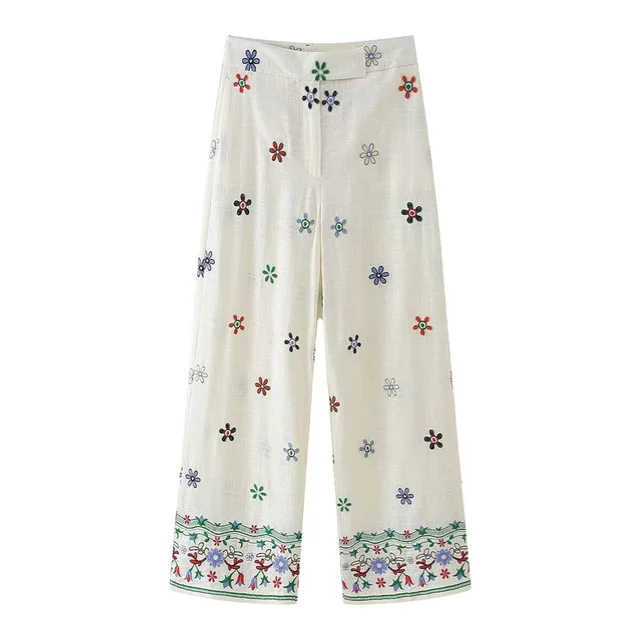 Pantalon droit fleuri décontracté pour femme
