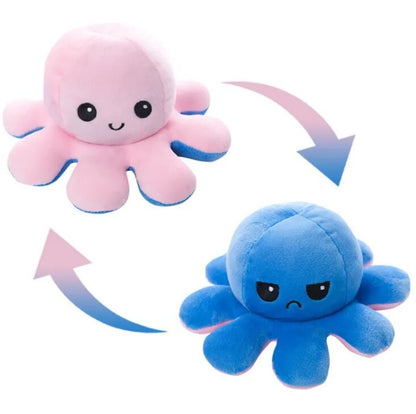 Je pense que vous voulez une traduction et une réécriture en français pour e-commerce. Voici le résultat :

 Peluche Octopus Réversible - 2 Visages Émotifs