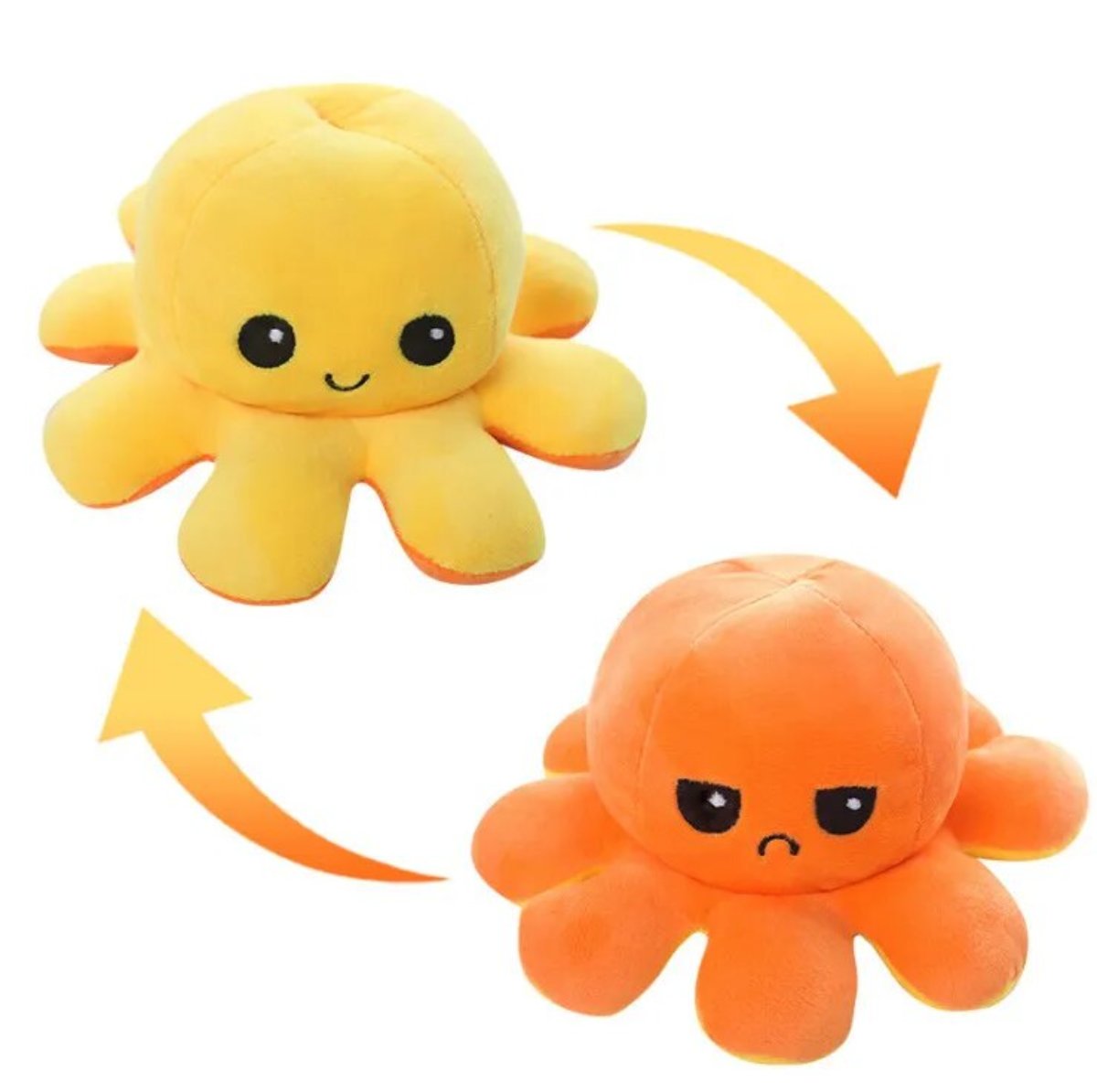 Je pense que vous voulez une traduction et une réécriture en français pour e-commerce. Voici le résultat :

 Peluche Octopus Réversible - 2 Visages Émotifs