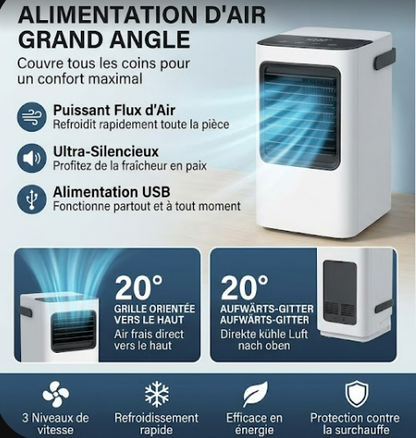 Ventilateur Brumisateur Portable USB-C Réservoir Intégré Multiple