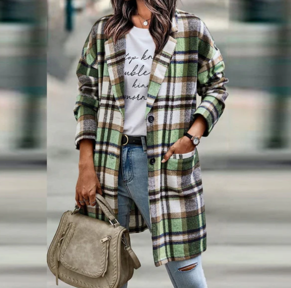 Manteau Élégant à Carreaux Féminin - BlxckFR