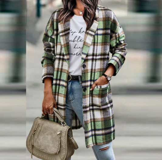 Manteau Élégant à Carreaux Féminin - BlxckFR