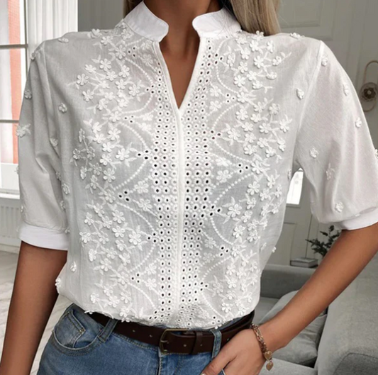 Chemisier fleuri élégant Blanc - BlxckFR