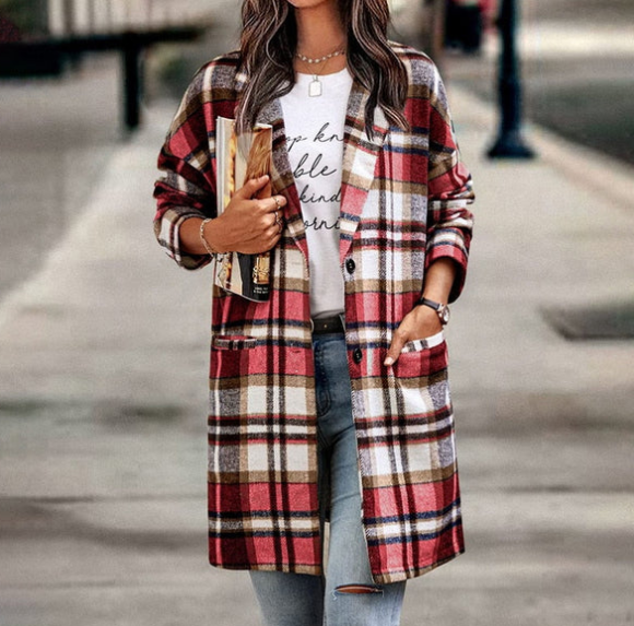 Manteau Élégant à Carreaux Féminin