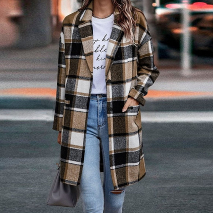 Manteau Élégant à Carreaux Féminin
