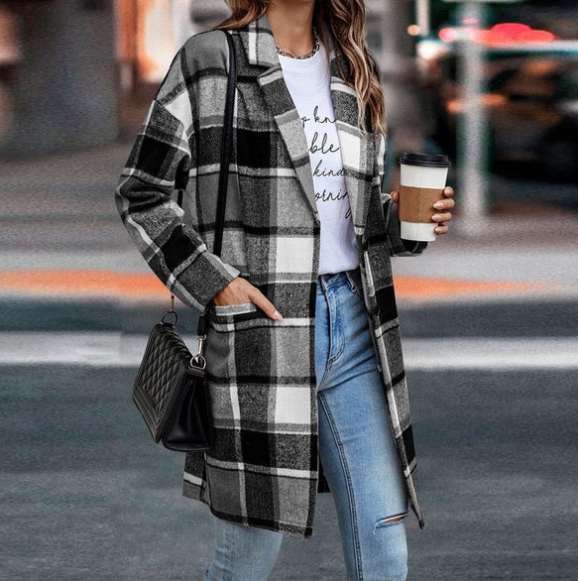 Manteau Élégant à Carreaux Féminin