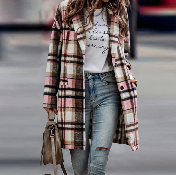 Manteau Élégant à Carreaux Féminin