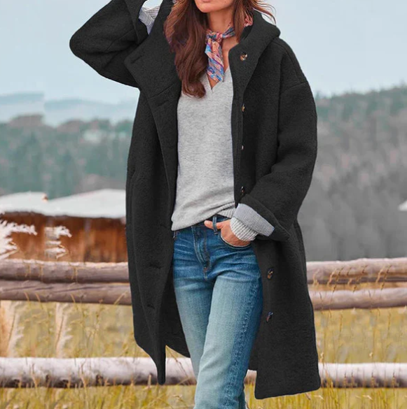 Cardigan femme long douillet à capuche
