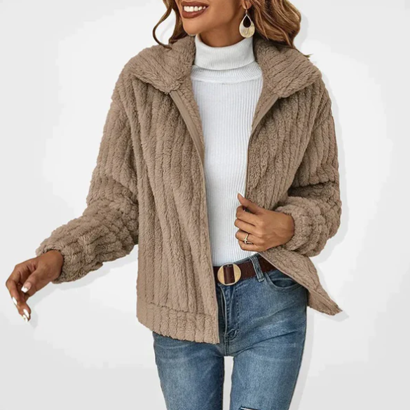 Veste polaire douce en faux fourrure marron