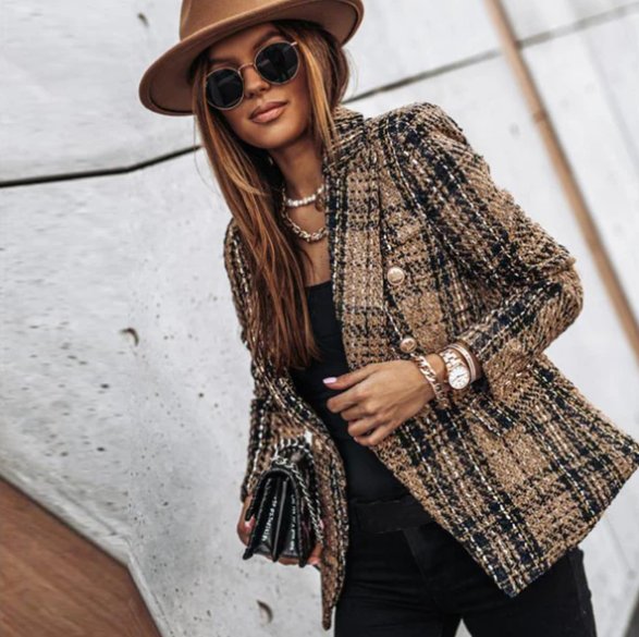 Veste en carreaux Élégante Féminine - BlxckFR