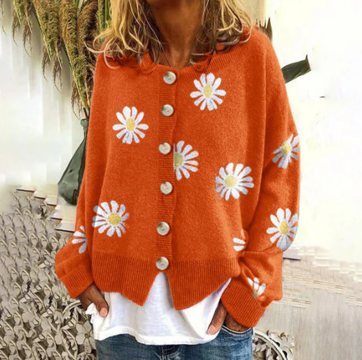 Cardigan en maille Fleur Décontracté