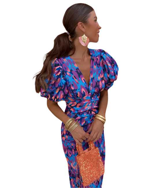 Robe Midi Florale Élégante à Manches Volantes - BlxckFR