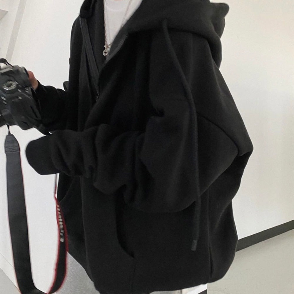 Veste à capuche oversize zippée poches unies tendance