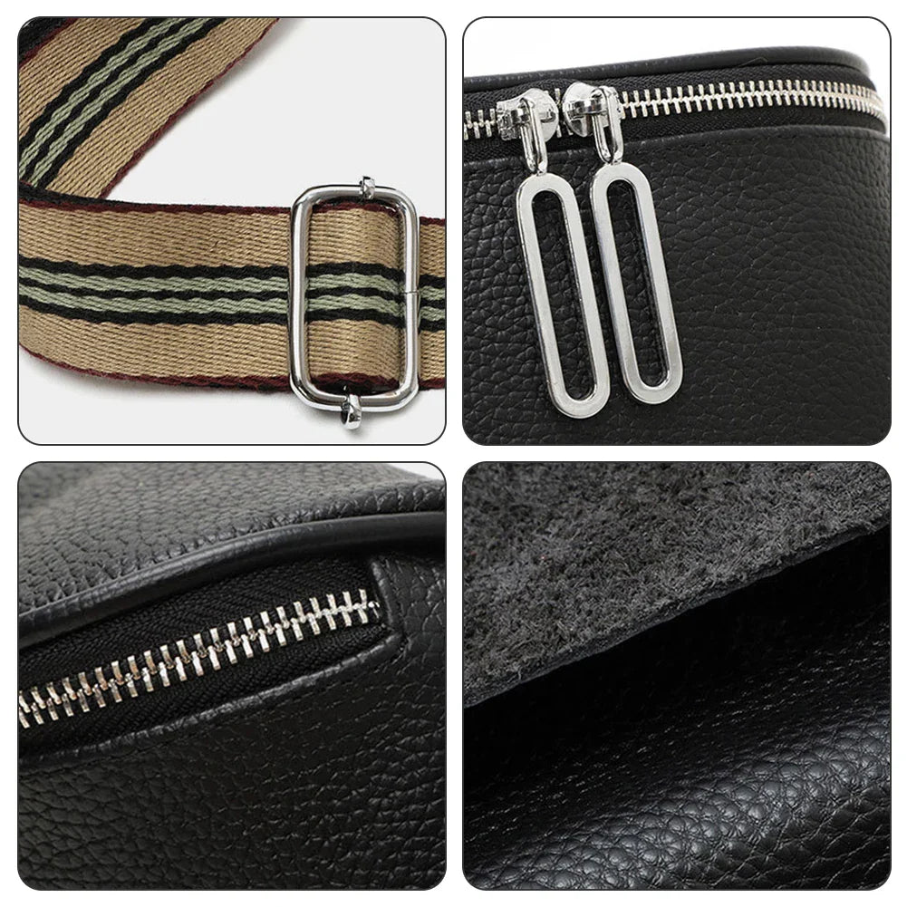 grand sac banane cuir végétal, bandoulière motif - Alice