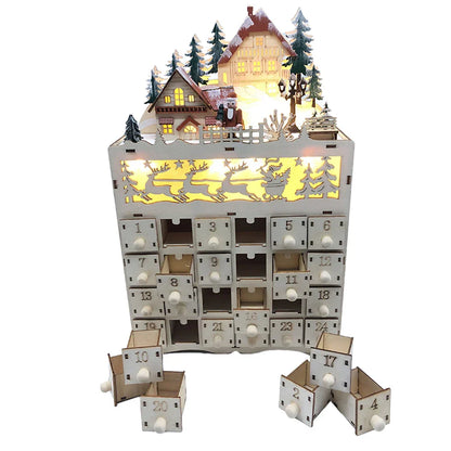 Calendrier de Noël en Bois avec Village Hivernal