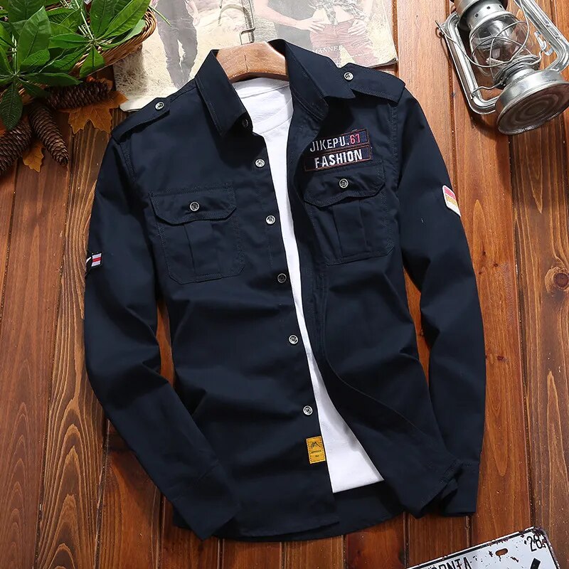 Chemise Homme Casual Manches Longues Poche Multiple