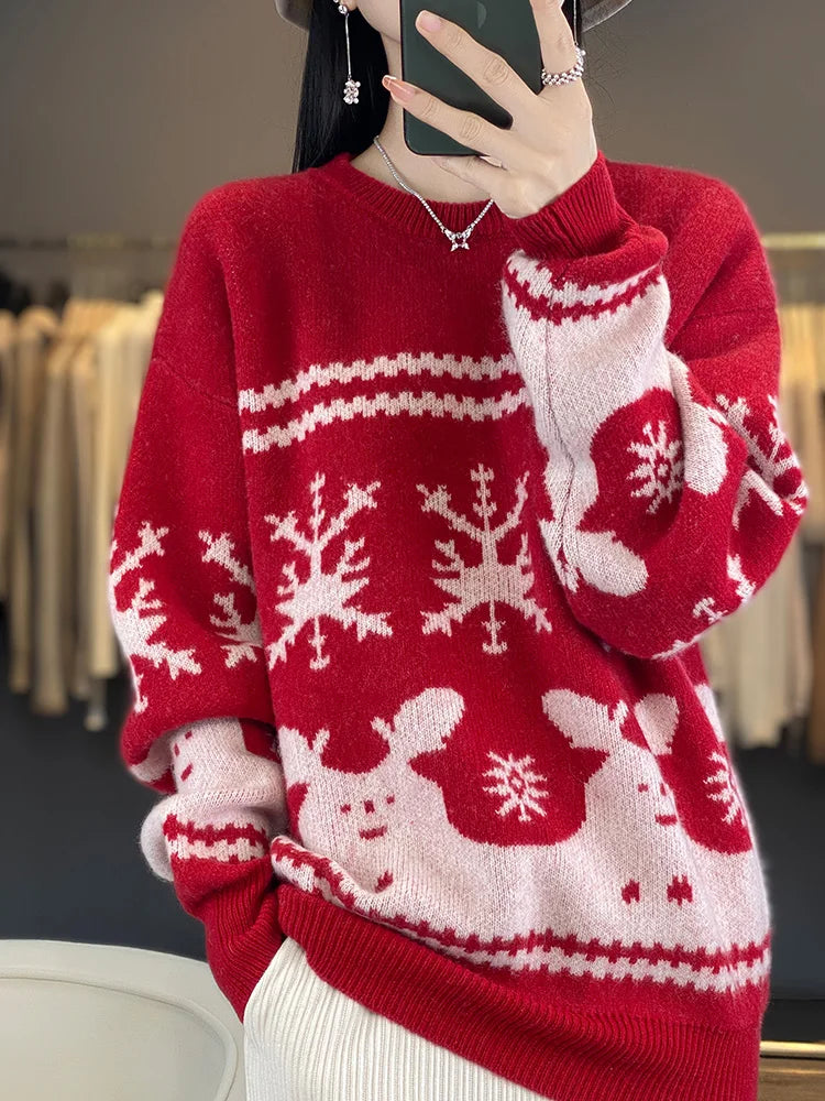 Dana - Pull en laine épaisse féminin pour fêtes de Noël - BlxckFR