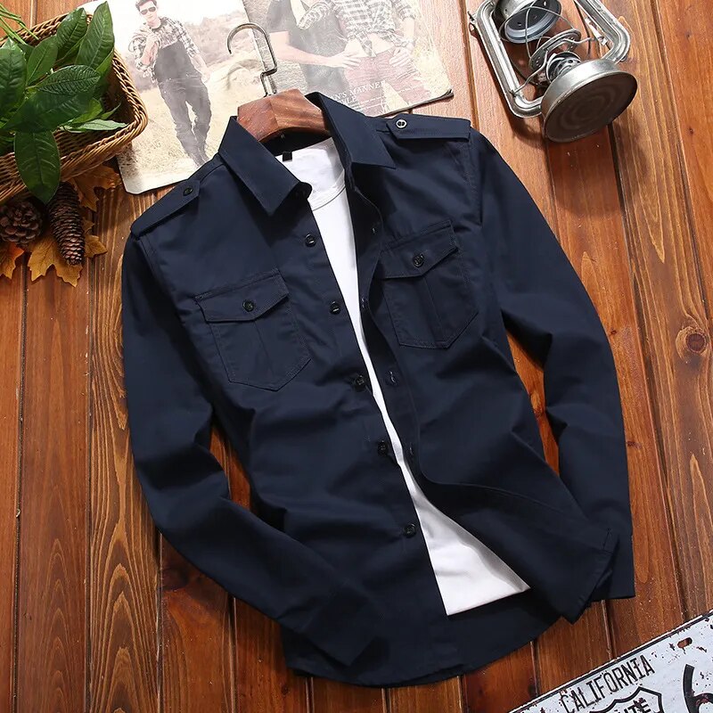 Chemise Homme Casual Manches Longues Poche Multiple