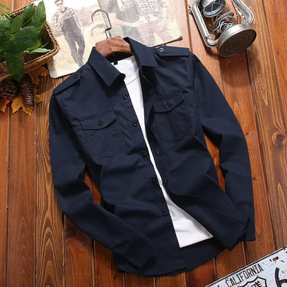 Chemise Homme Casual Manches Longues Poche Multiple