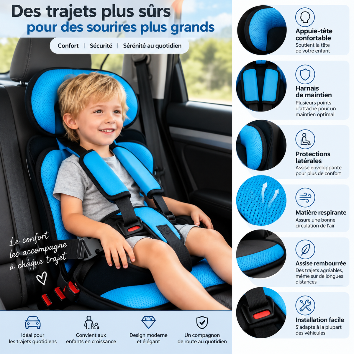 Siège auto enfant avec harnais – Rehausseur avec dossier pour voiture-accessoires-Oslo France
