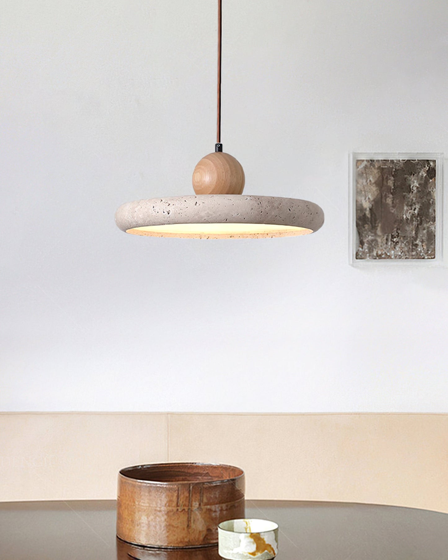 Suspension Luminaire Bois et Pierre Design Naturel Style Suspendu