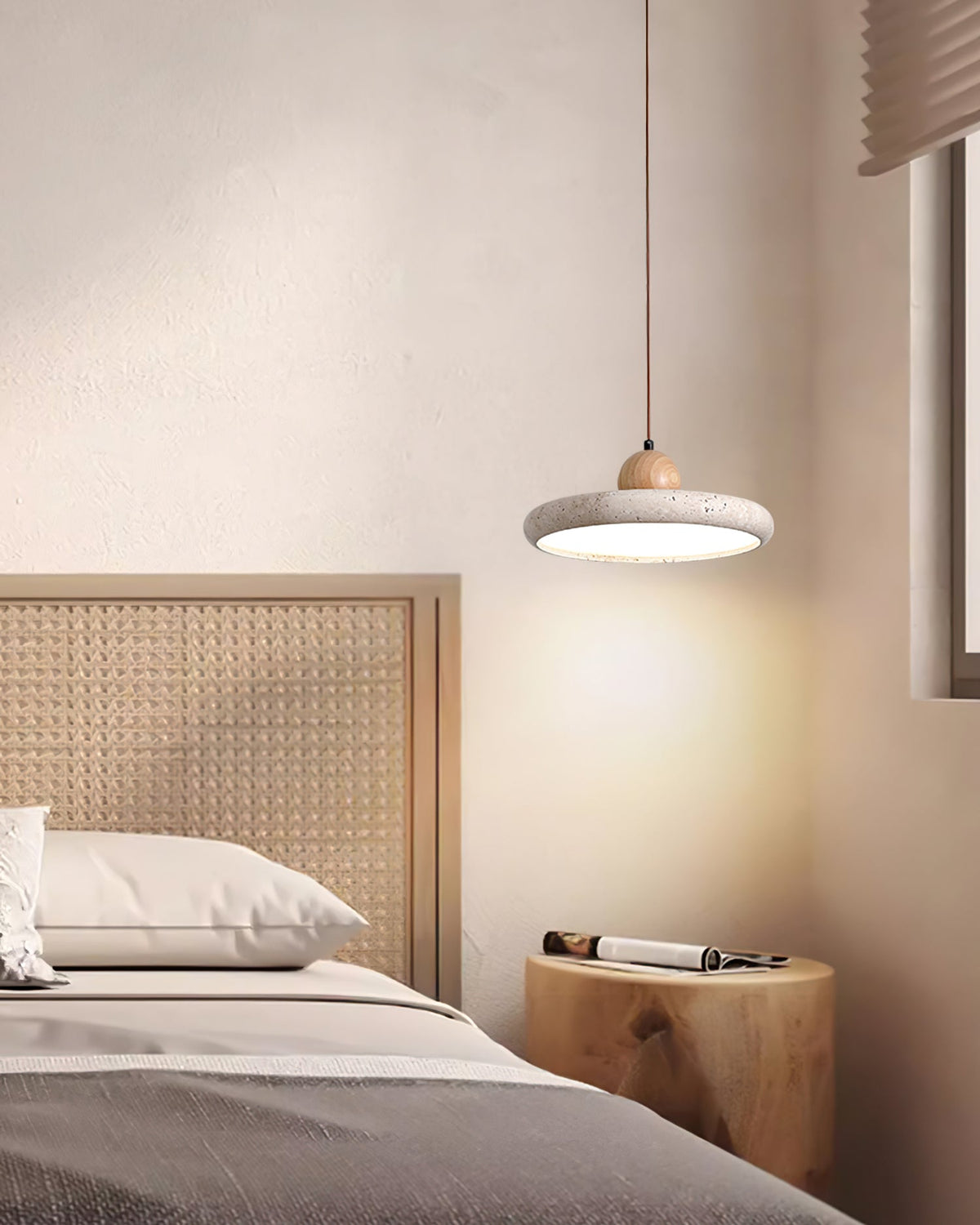 Suspension Luminaire Bois et Pierre Design Naturel Style Suspendu