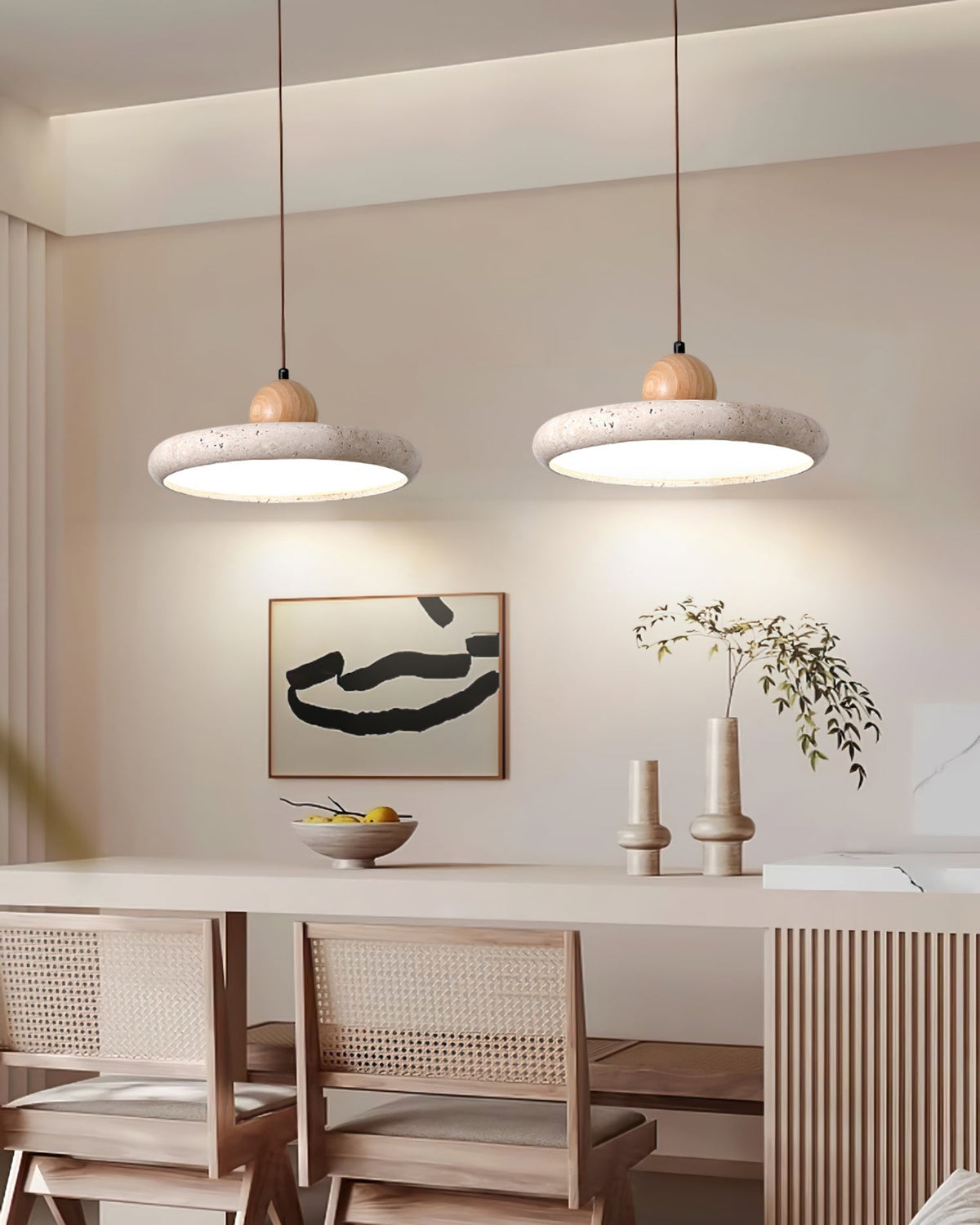 Suspension Luminaire Bois et Pierre Design Naturel Style Suspendu