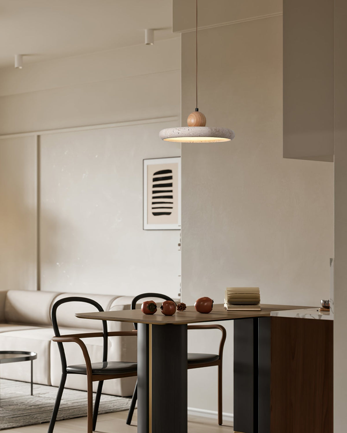 Suspension Luminaire Bois et Pierre Design Naturel Style Suspendu