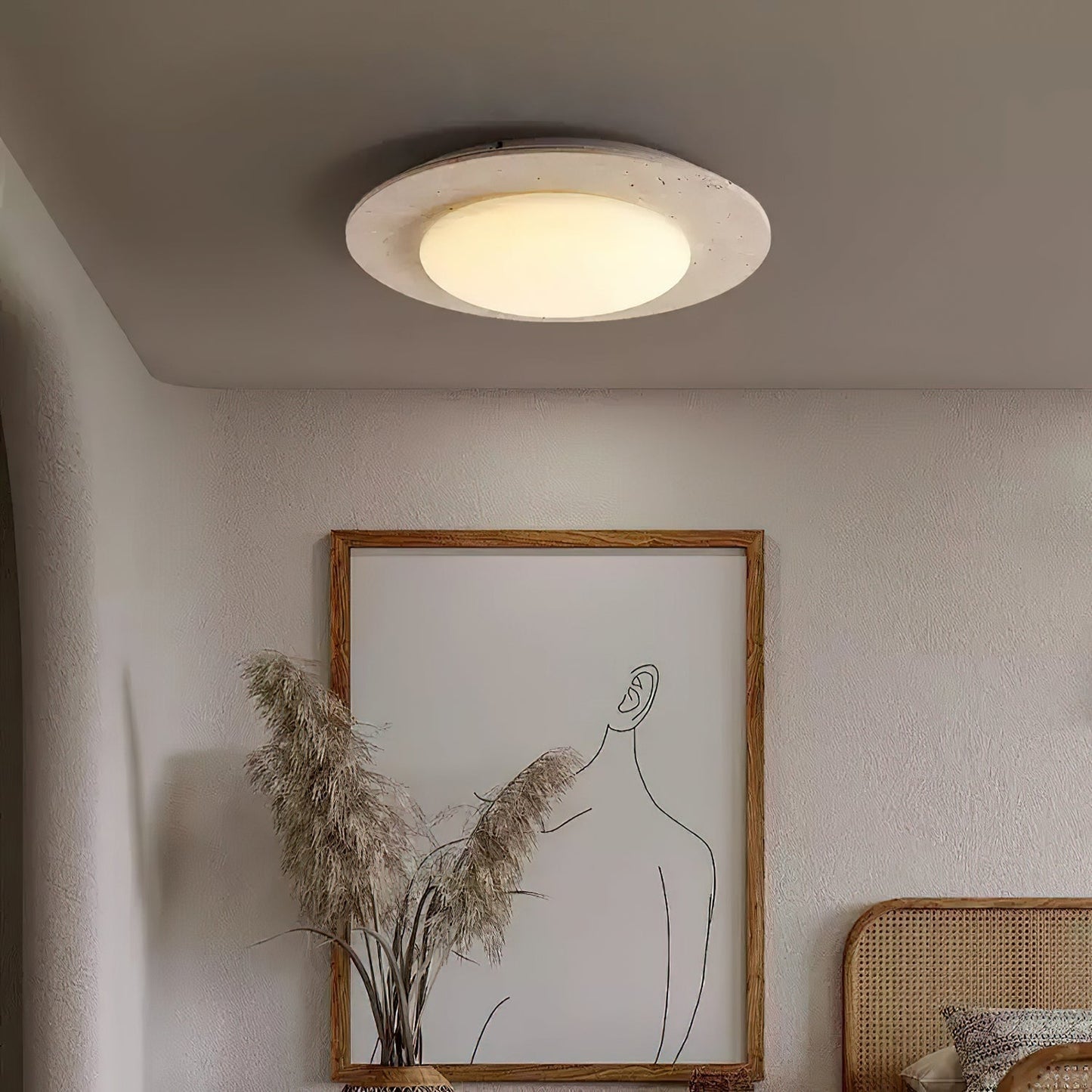 Lampe Plafond Design Bois et Pierre Naturelle - Foivo